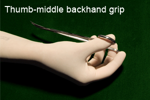 Thumb-middle backhand grip